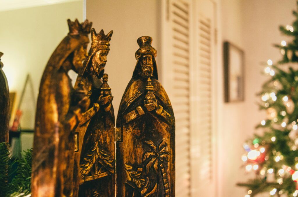 Wooden Three Wise Men nativity figures, representing Spanish Christmas traditions in Valencia